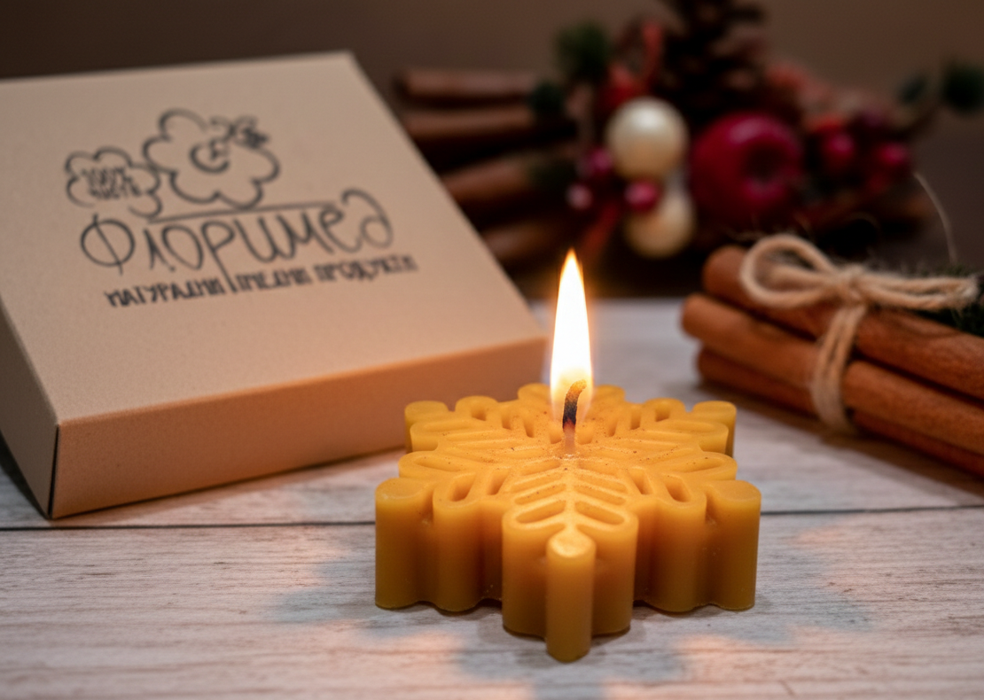 Ароматна свещ от 100% пчелен восък „Златна Снежинка“ – Флоримед