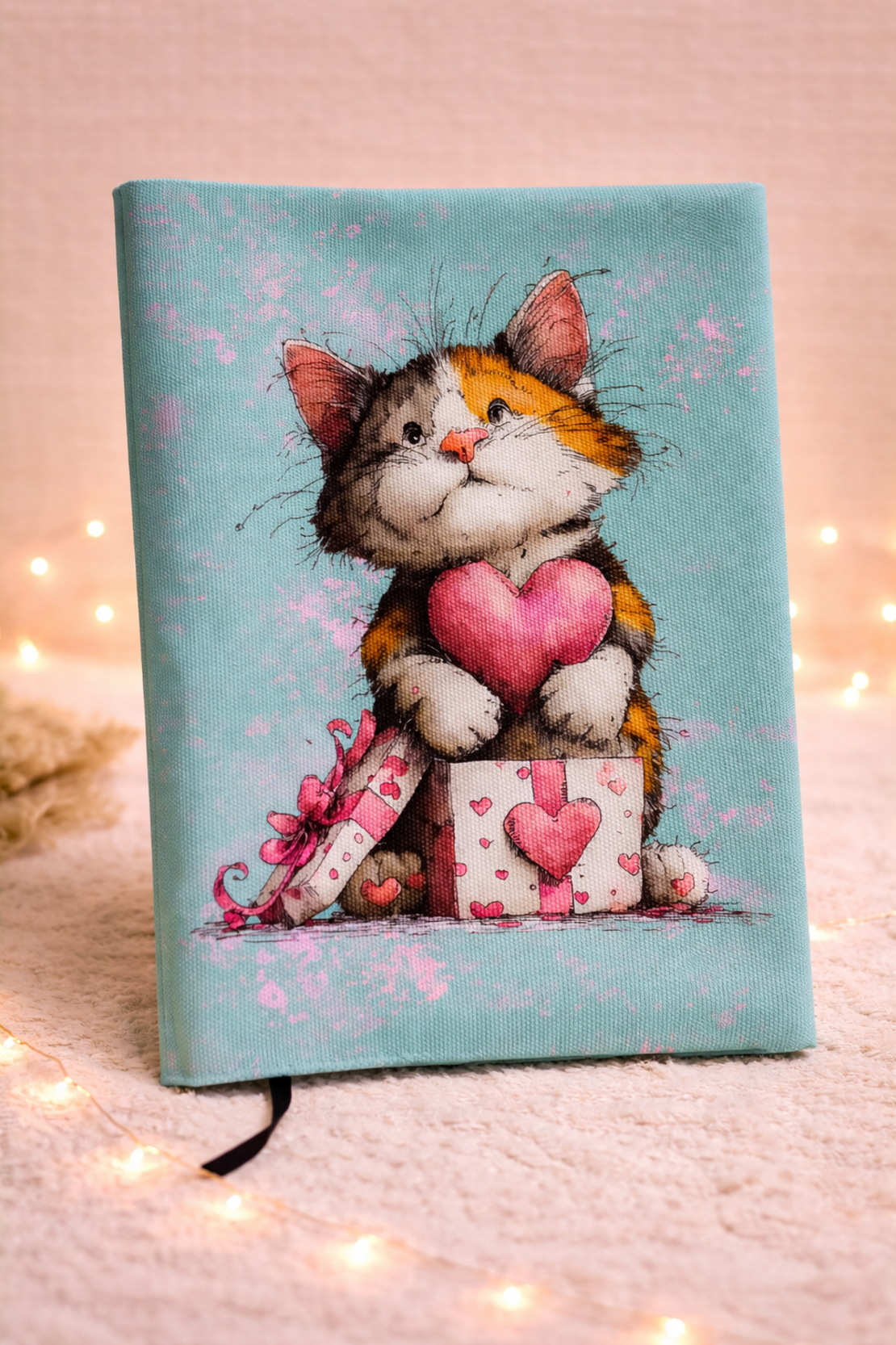 Подвързия за книга с коте и сърце  | Хендмейд уют и стил