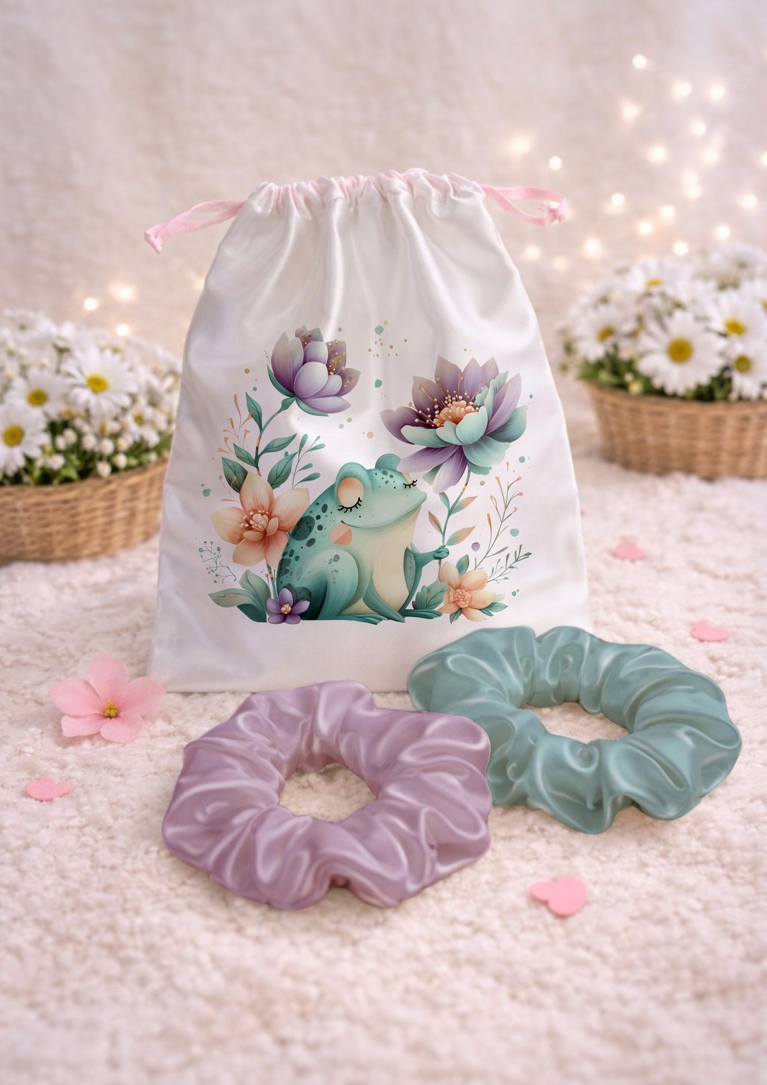 Сет от сатенена торбичка и 2бр. скрънчита  