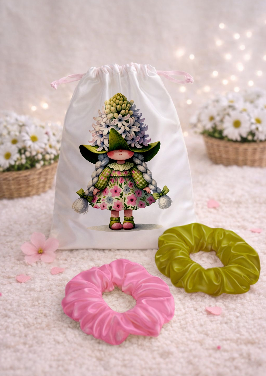 Сет от сатенена торбичка и 2бр. скрънчита  