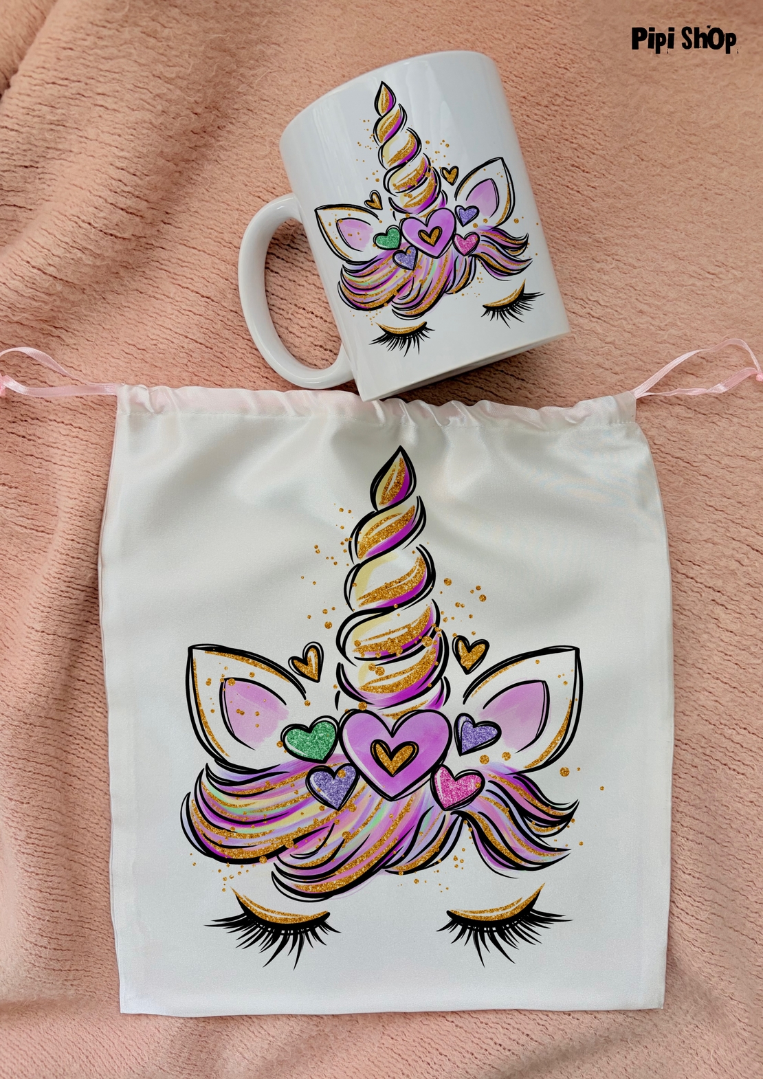 Коледен сет от сатенена торбичка и чаша  