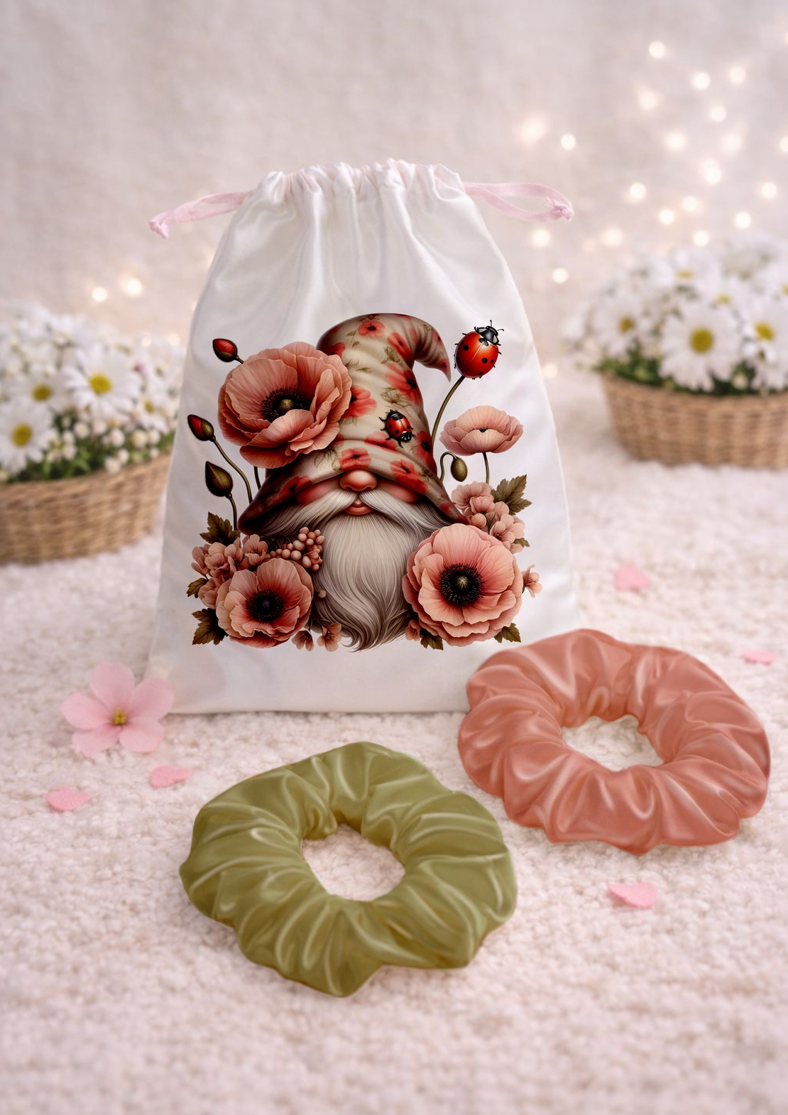 Сет от сатенена торбичка и 2бр. скрънчита  