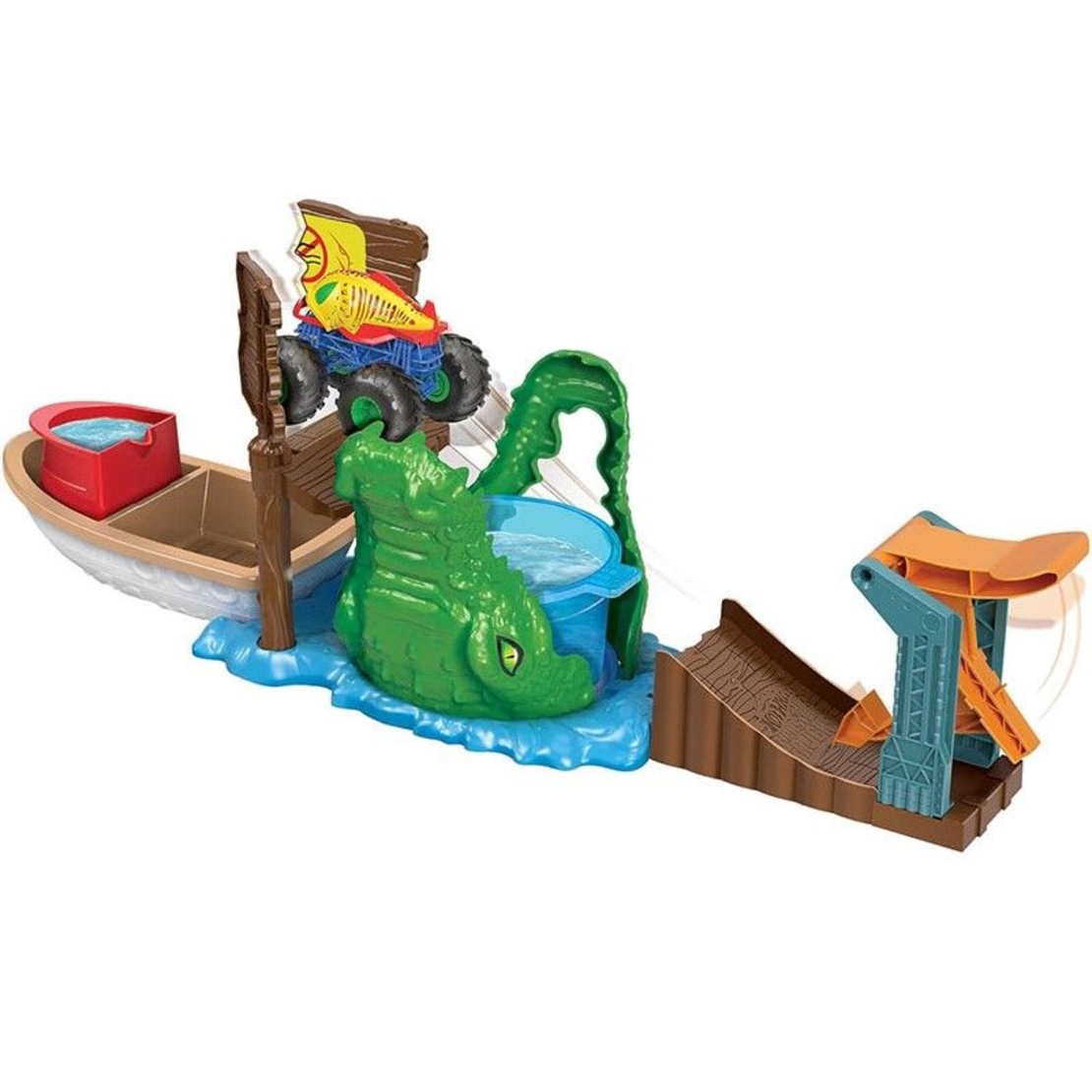 Писта Mattel Hot Wheels Monster Truck Swamp Chomp, с променящ си цвета бъги
