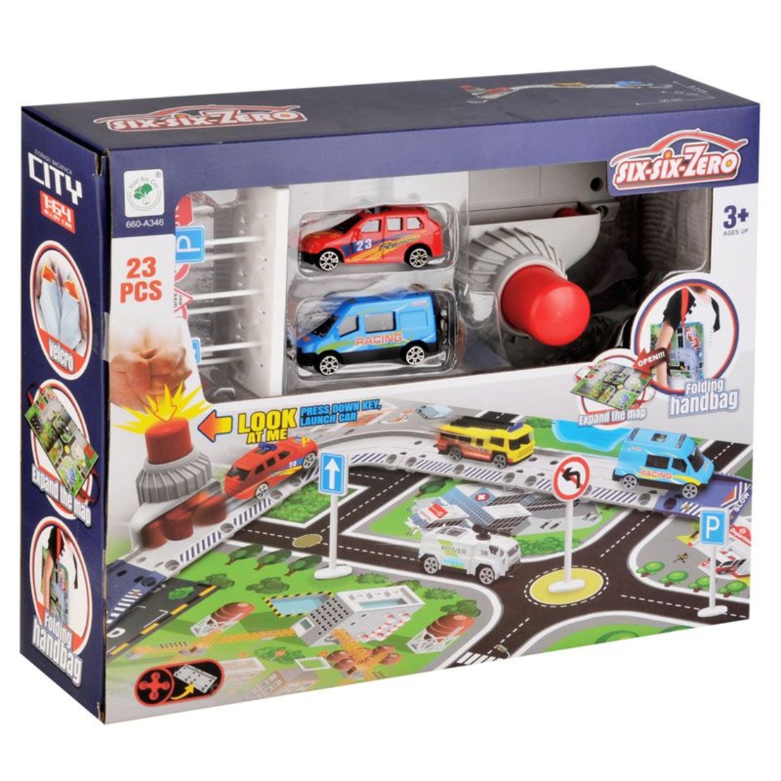 Килимче за игра с коли Raya Toys Град, с писта с изстрелвачка и аксесоари