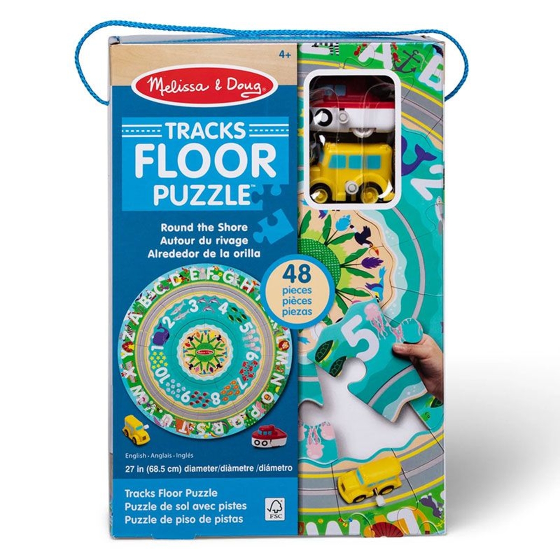 Детски пъзел за земя Melissa and Doug Round the Shore с превозни средства, 48 части