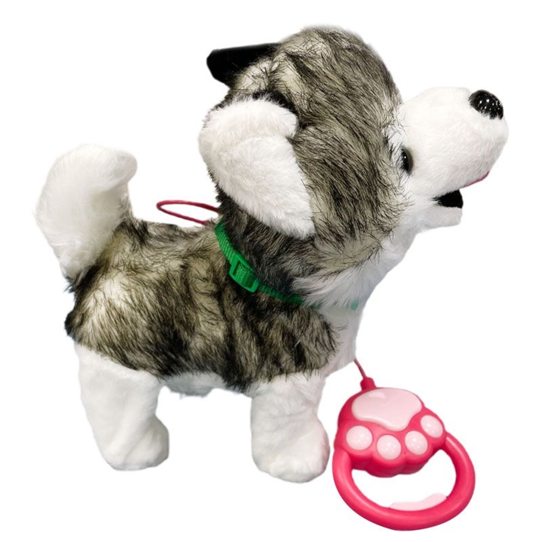 Интерактивна играчка ходещо лаещо куче с каишка Raya Toys Хъски, с музика, 25 см
