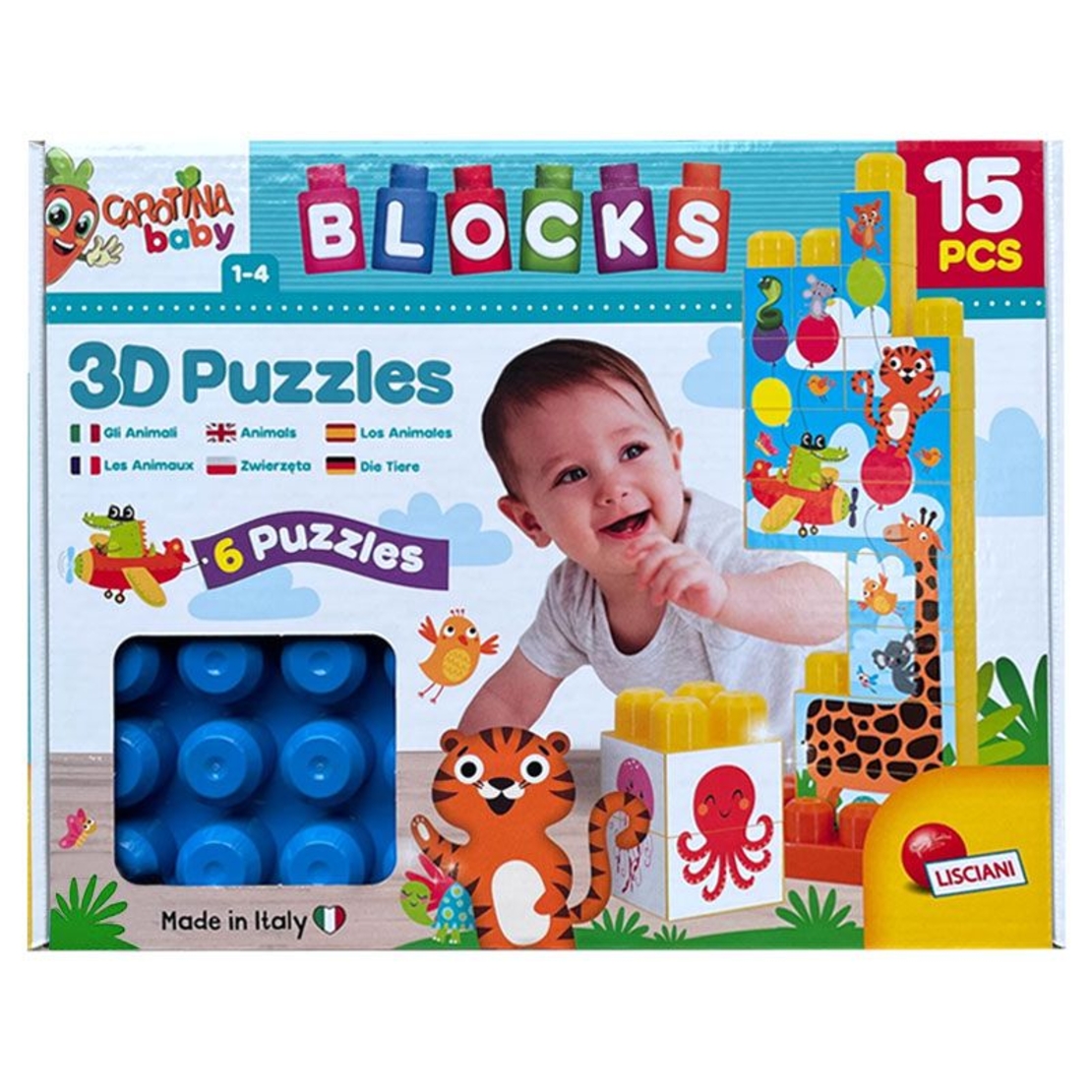 Бебешки пъзел Lisciani Carotina Baby 3D животни с конструктор