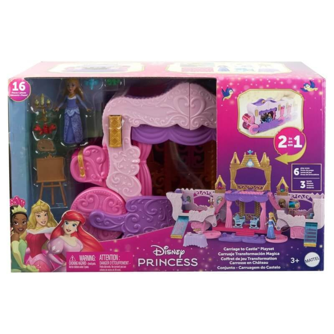 Комплект Mattel Disney Princess 2в1 Замък и Каляска, HWX17