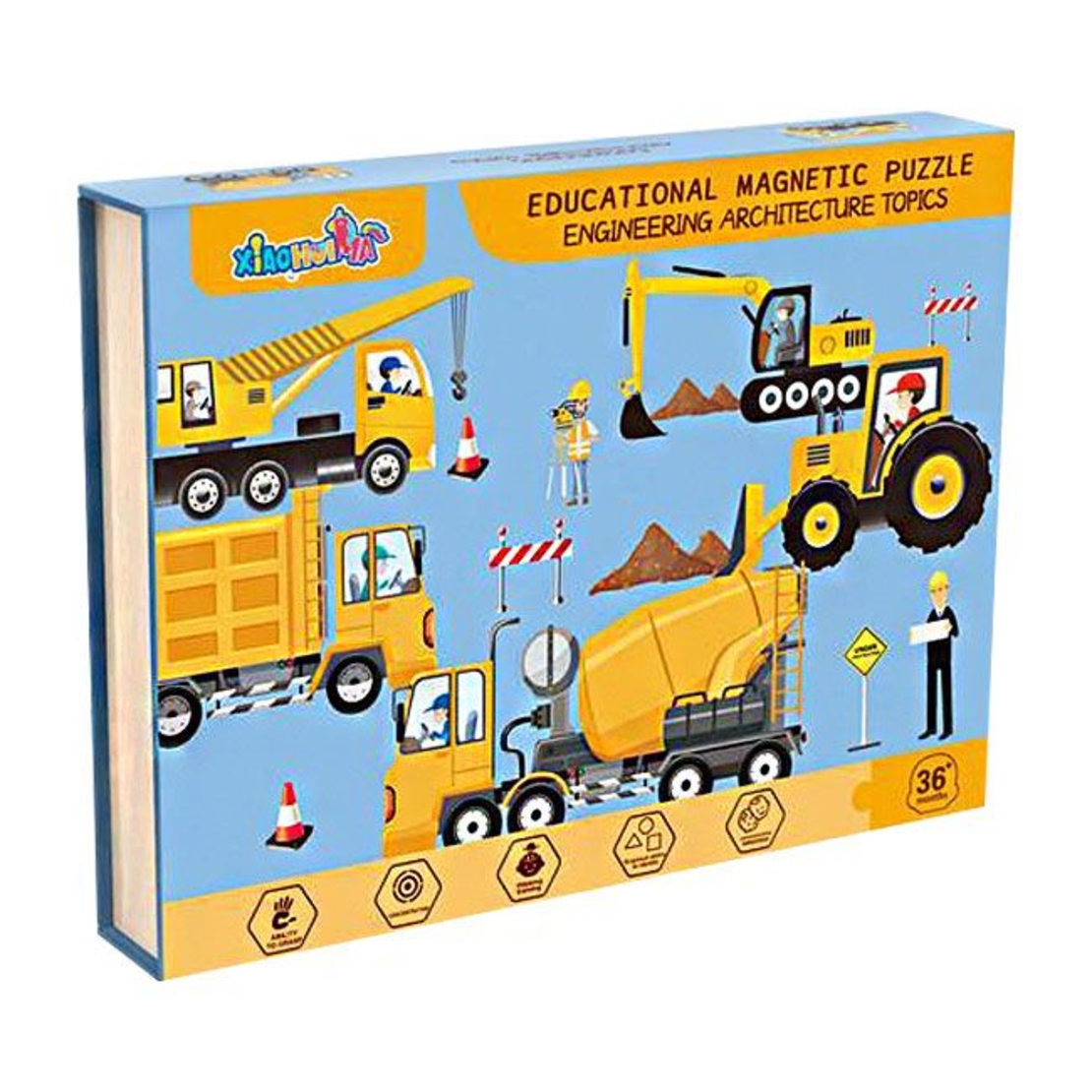 Пъзел магнитен Raya Toys Строителни машини, 24 части