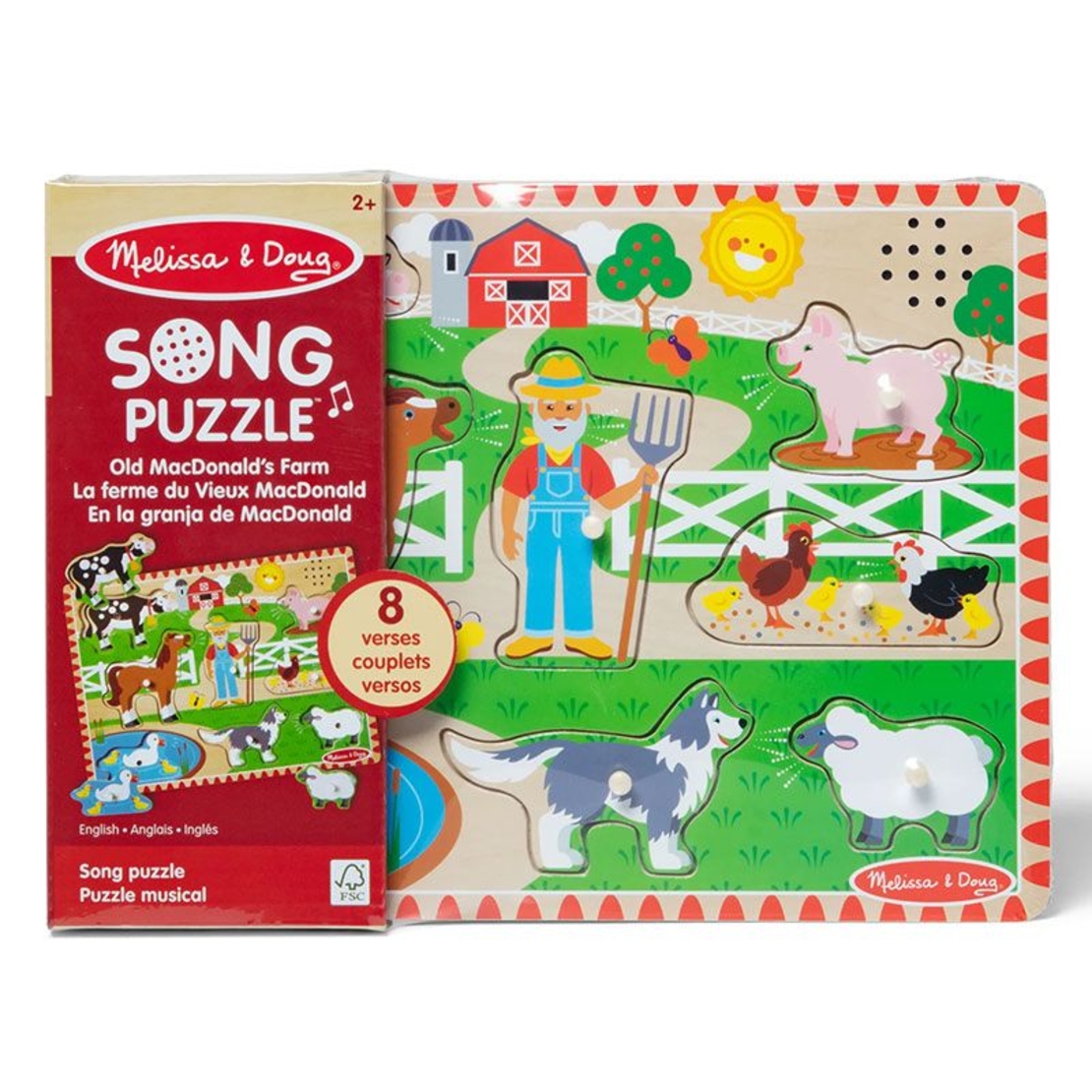 Дървен пъзел Melissa & Doug Фермата на Макдоналд, с песничка