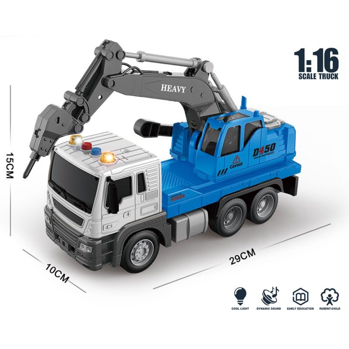 Детски камион с къртач Raya Toys Truck Car с музика и светлини, 1:16