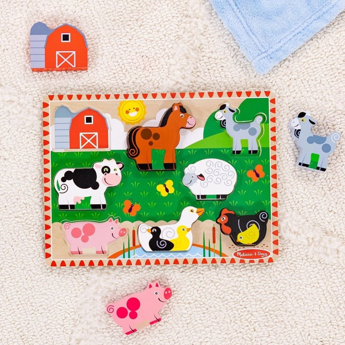Дървен пъзел Melissa and Doug Селскостопански животни, 8 ч., 37235