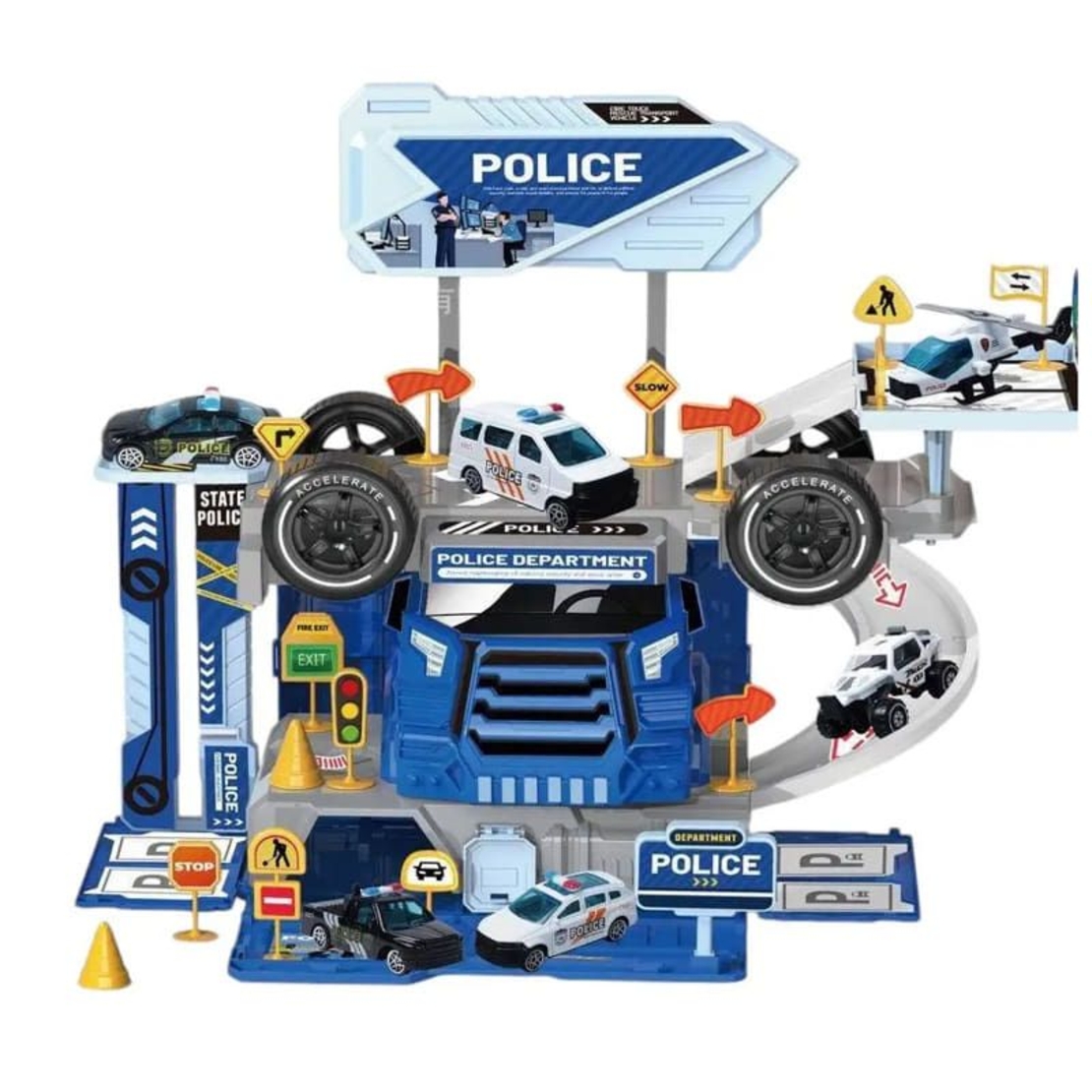 Детски игрален комплект Raya Toys Полицейски камион-паркинг 2в1, 46 ч.