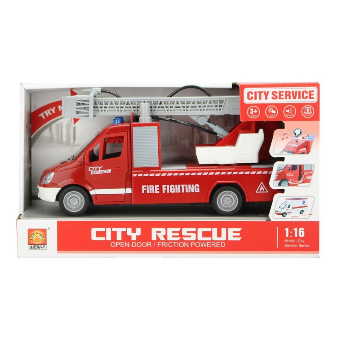 Пожарна кола Raya Toys City Rescue С кран, звуци и светлини