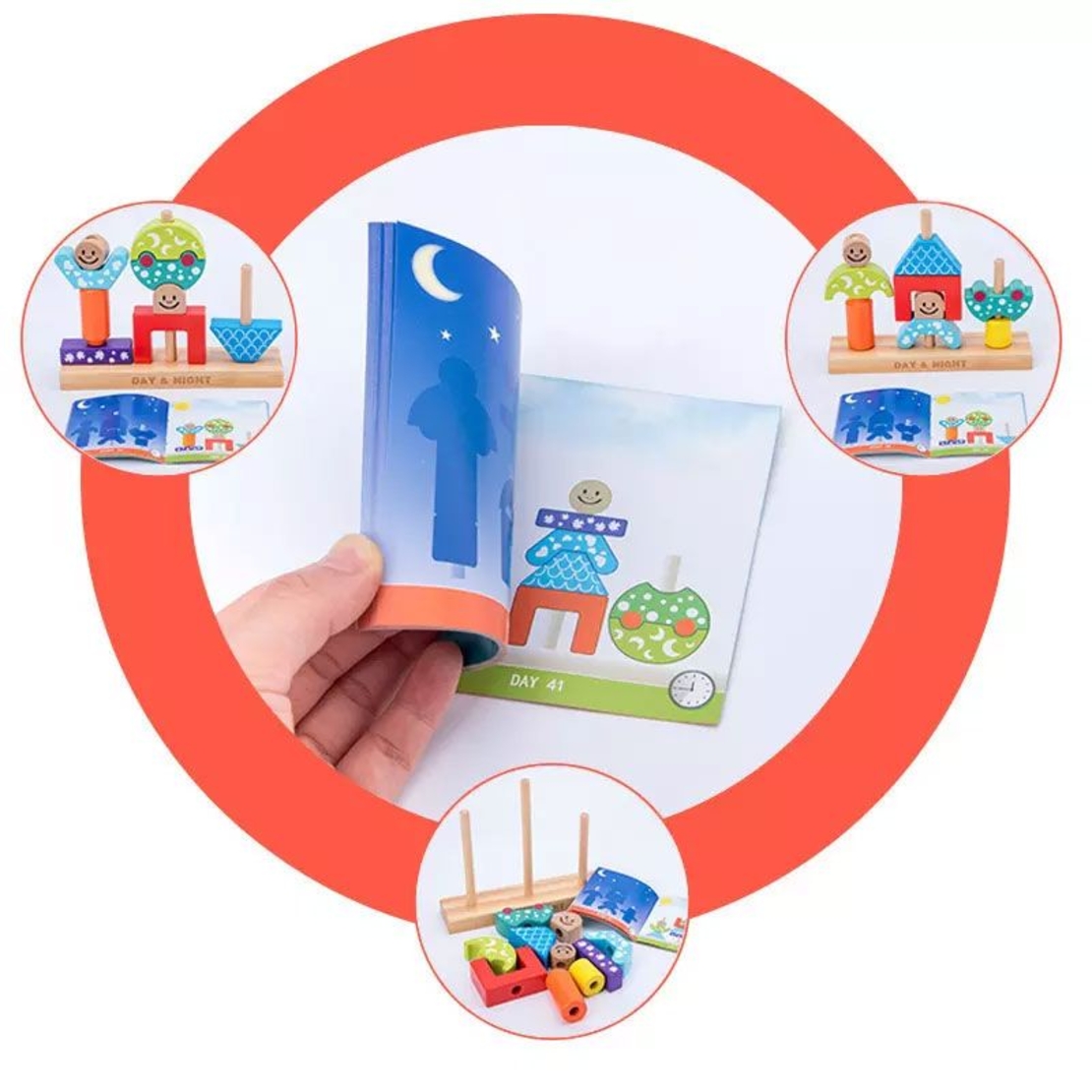 Дървена бебешка играчка Raya Toys Day & Night, 48 предизвикателства