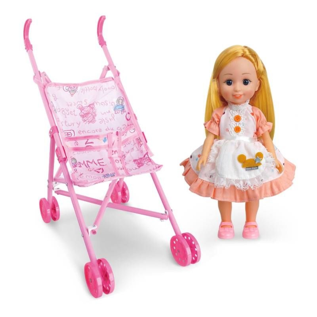Кукла с количка Raya Toys с аксесоари, 12 части