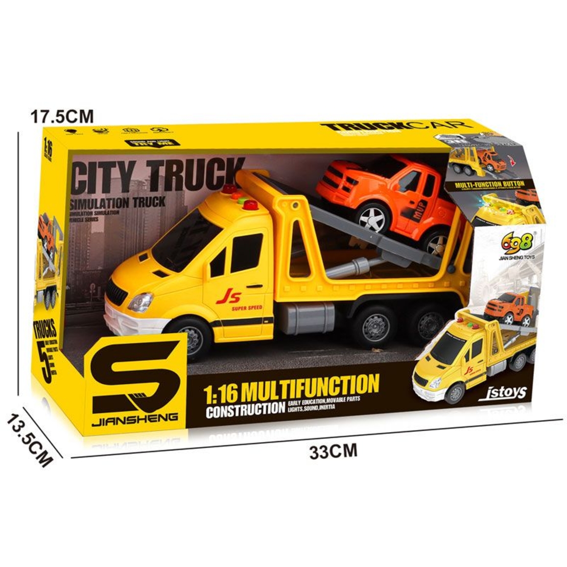 Детски камион пътна помощ Raya Toys Truck Car с музика и светлини, 1:16