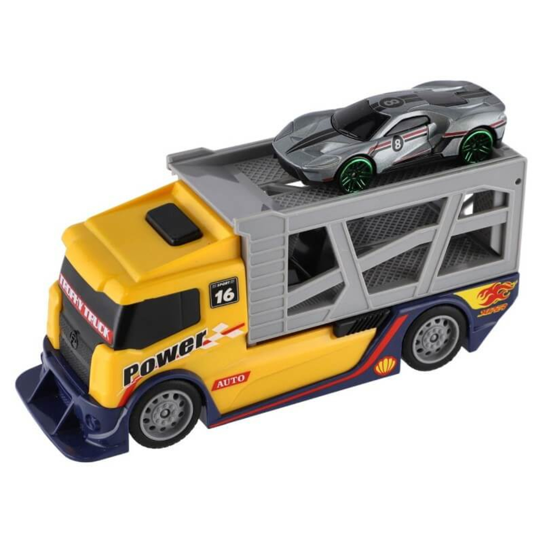 Детски камион автовоз Raya Toys Жълт с количка