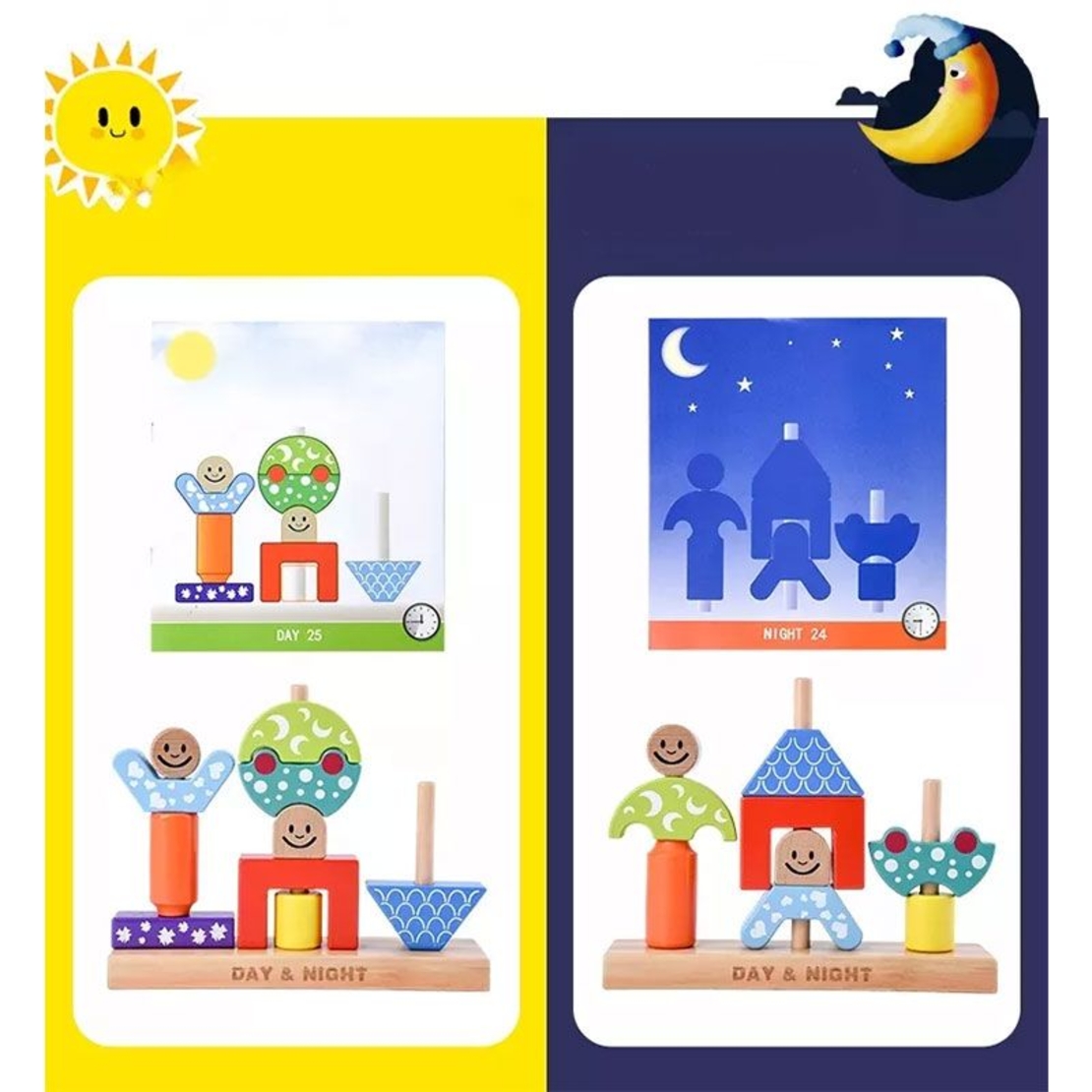 Дървена бебешка играчка Raya Toys Day & Night, 48 предизвикателства