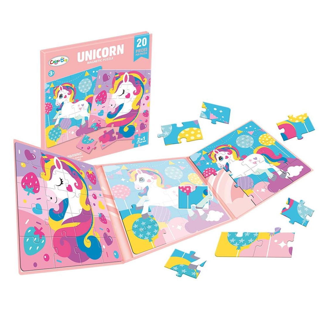 Магнитен пъзел 2 в 1 Raya Toys Еднорози в книжка, 2х20 ч.