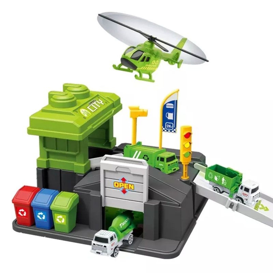 Детски паркинг и килимче за игра Raya Toys с камионче и хеликоптер