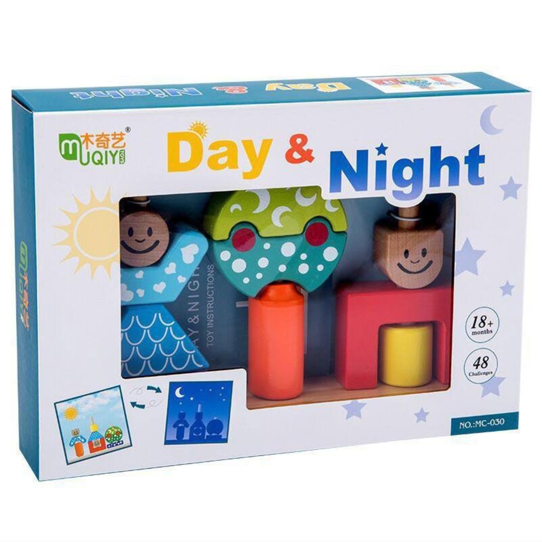 Дървена бебешка играчка Raya Toys Day & Night, 48 предизвикателства