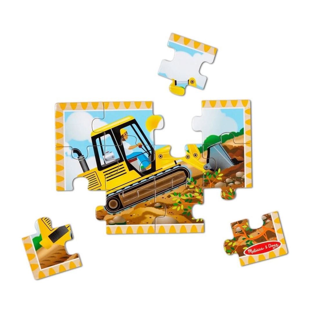Комплект дървен пъзел Melissa and Doug Строителни превозни средства, 4x12 ч., в кутия, 50210