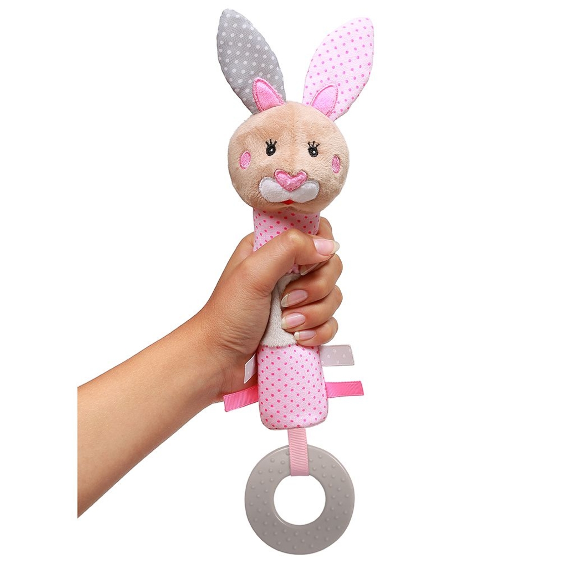Плюшена играчка Babyono Писукаща с гризалка Зайчето Джулия 621