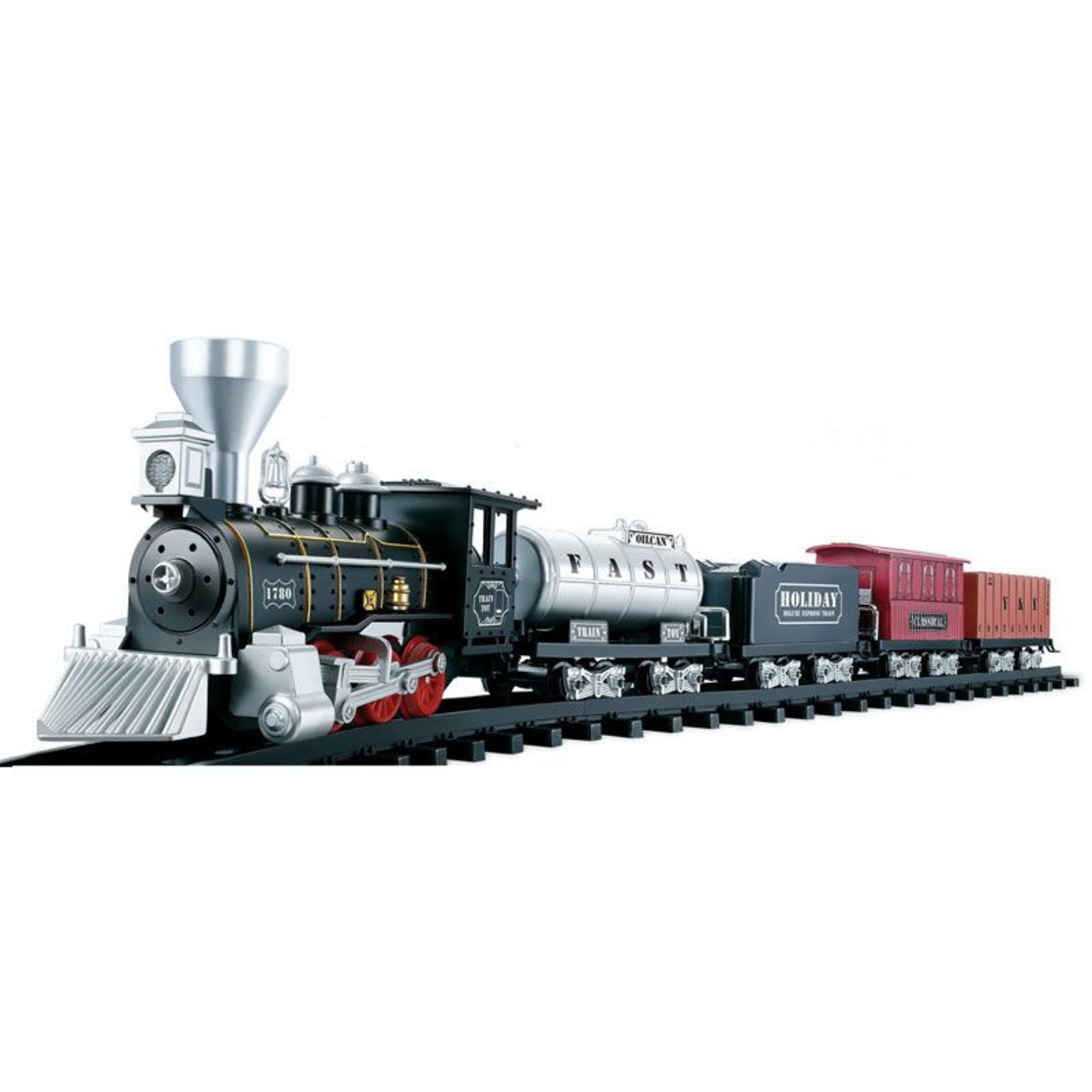 Детско влакче с релси Raya Toys Classic Train, със звук и светлини, 12 части