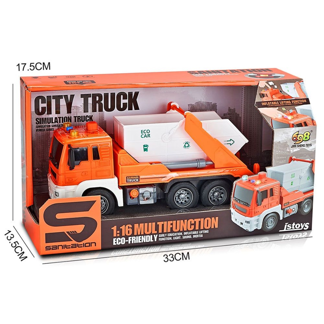 Детски камион за боклук Raya Toys Truck Car с музика и светлини, 1:16