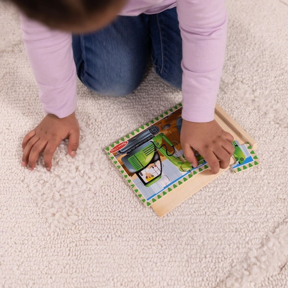 Комплект дървен пъзел Melissa and Doug Строителни превозни средства, 4x12 ч., в кутия, 50210