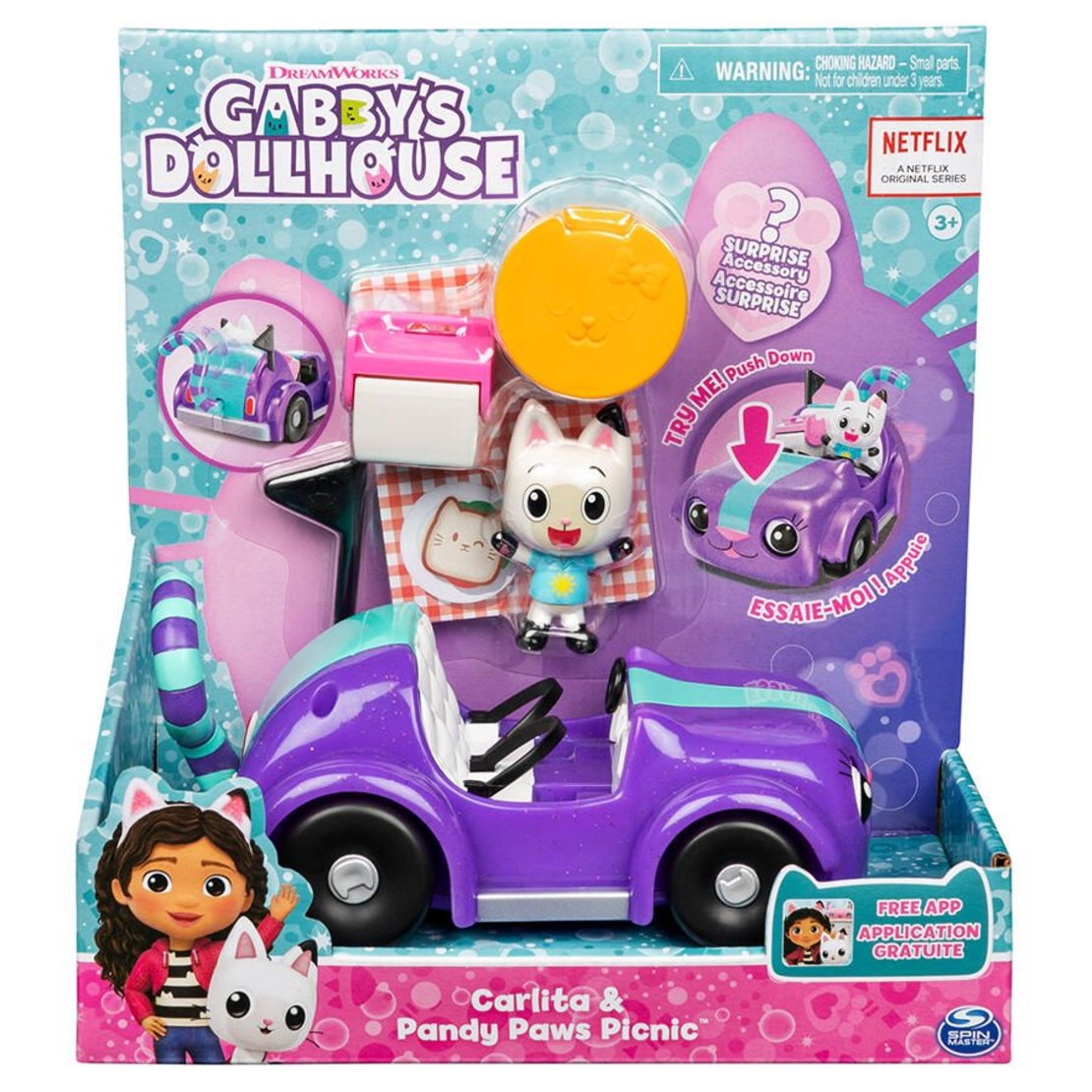 Игрален комплект Spin Master Gabby's Dollhouse Carlita и Pandy Paws, Фигурка, кола и аксесоари