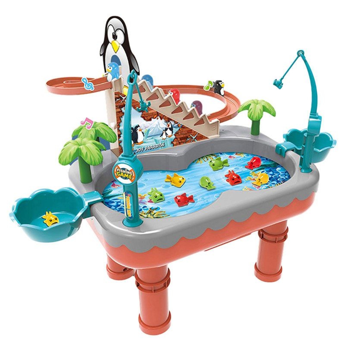 Игра с рибки Raya Toys с пързалка с пингвини, с музика