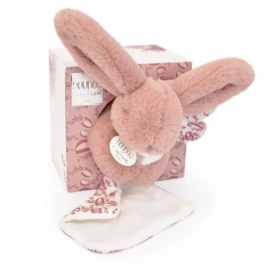 Плюшена играчка за гушкане Doudou заек с кърпичка в кутия 16 см
