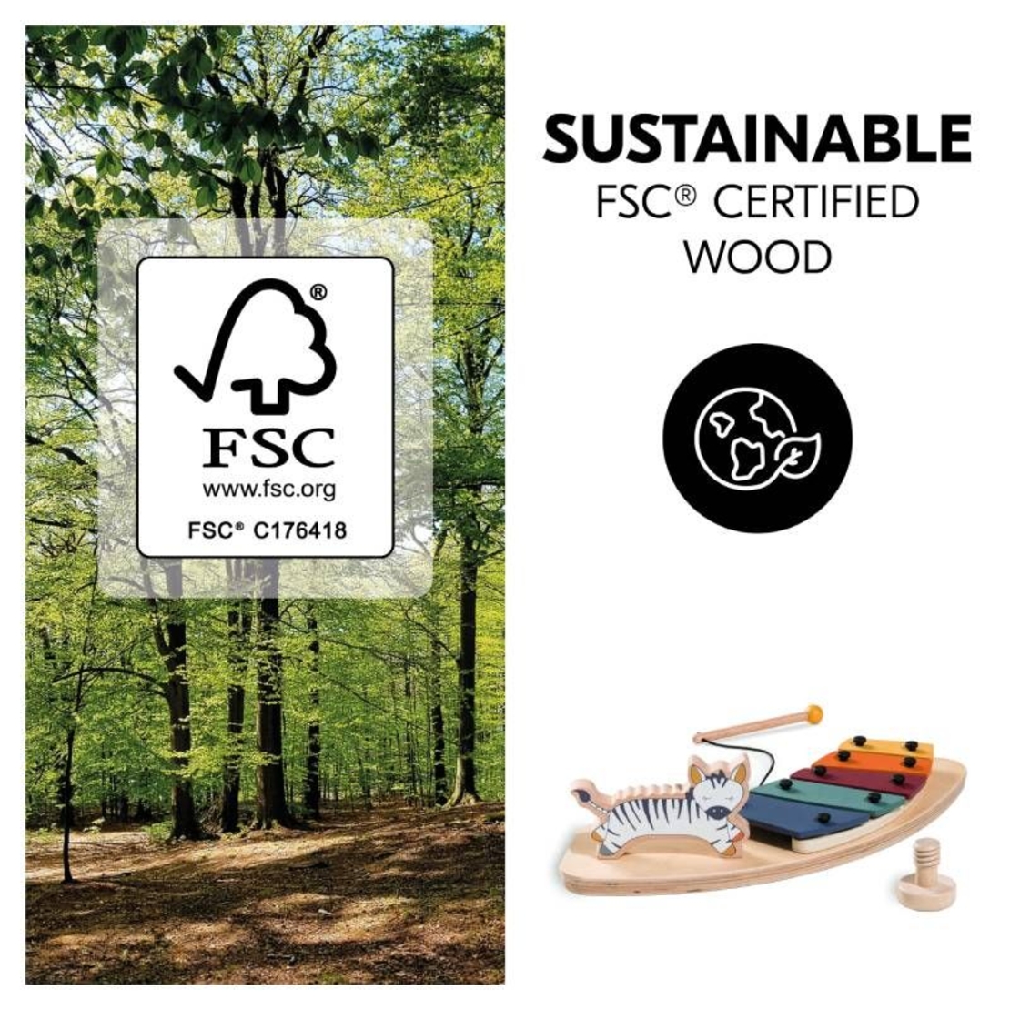 Дървена играчка с табла за игра за столче за хранене Alpha+/Beta+ Hauck, Зебра, Play Music