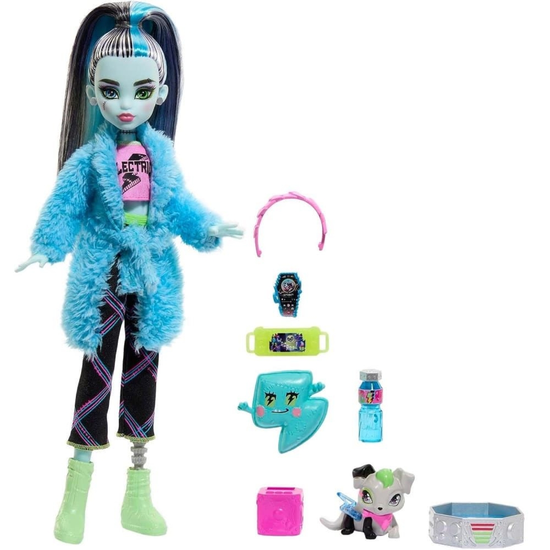 Кукла Mattel Monster High Frankie Stein & Watzie с аксесоари и домашен любимец