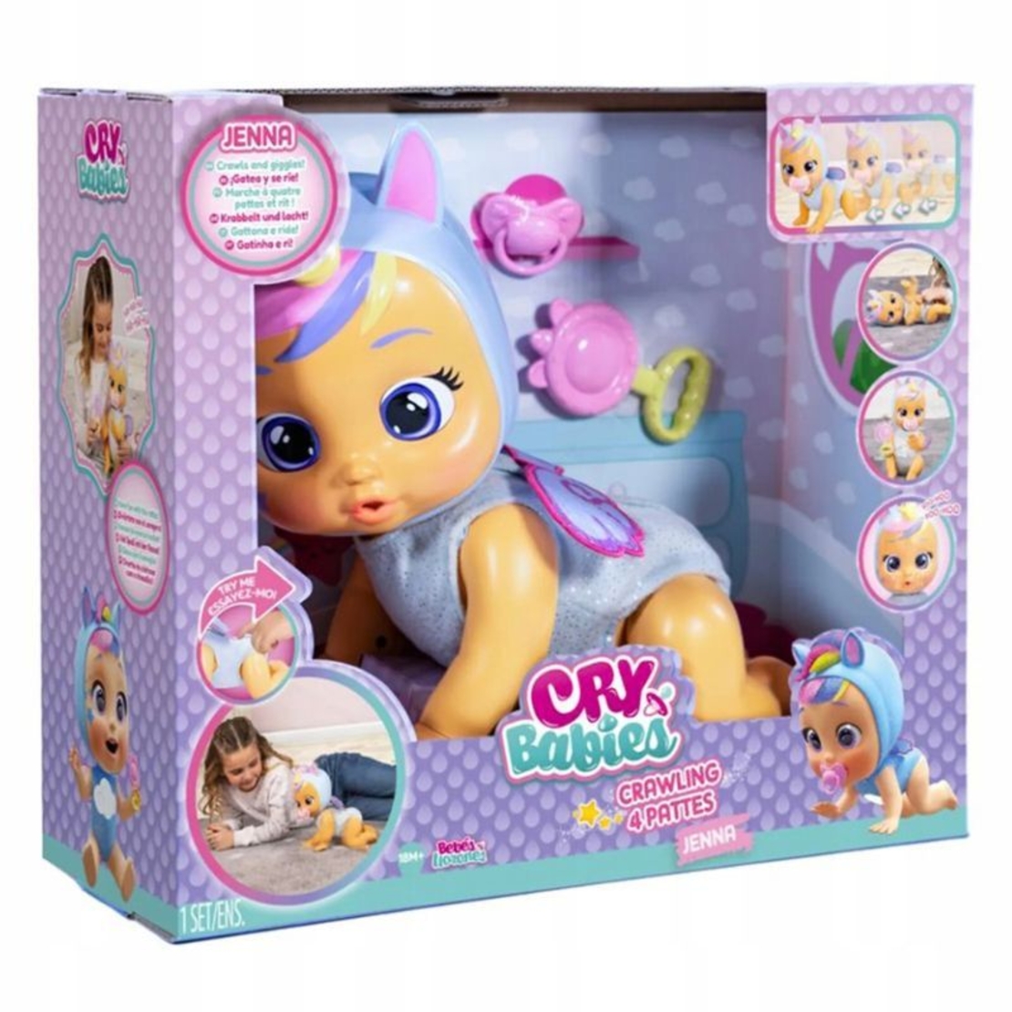 Плачеща кукла IMC Toys Cry Babies Пълзящо бебе Jenna с аксесоари, 911345