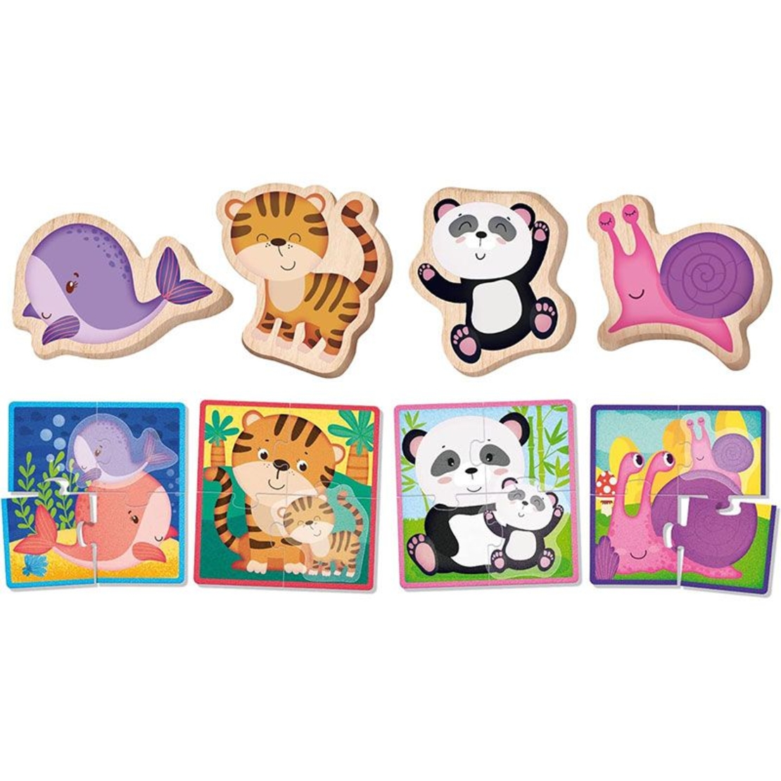 Детски дървени пъзели Lisciani Montessori Legno Baby Animals, 4 пъзела, 20 части