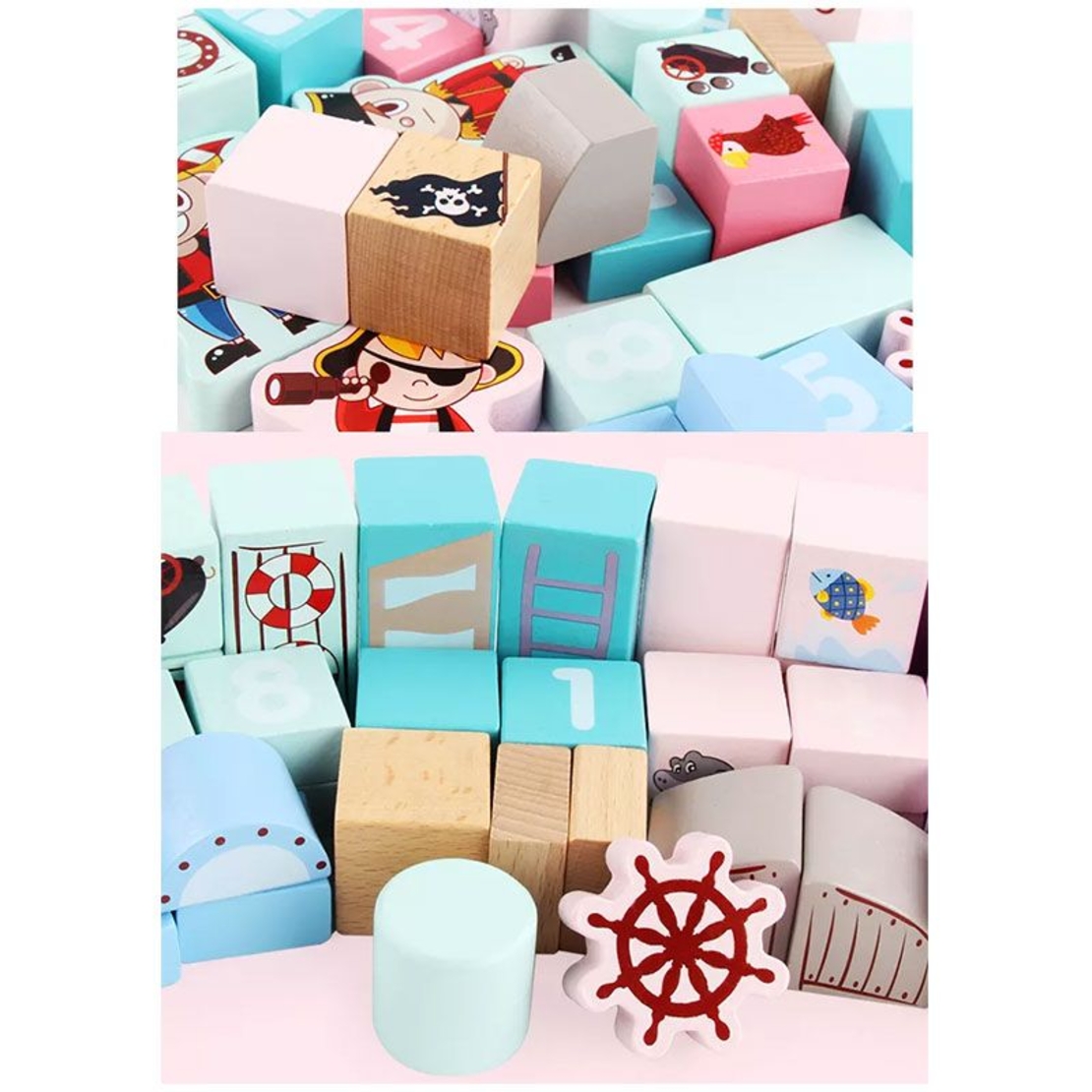Raya Toys Комплект пъзел 64 ч. и дървени блокчета 46 ч. Пирати