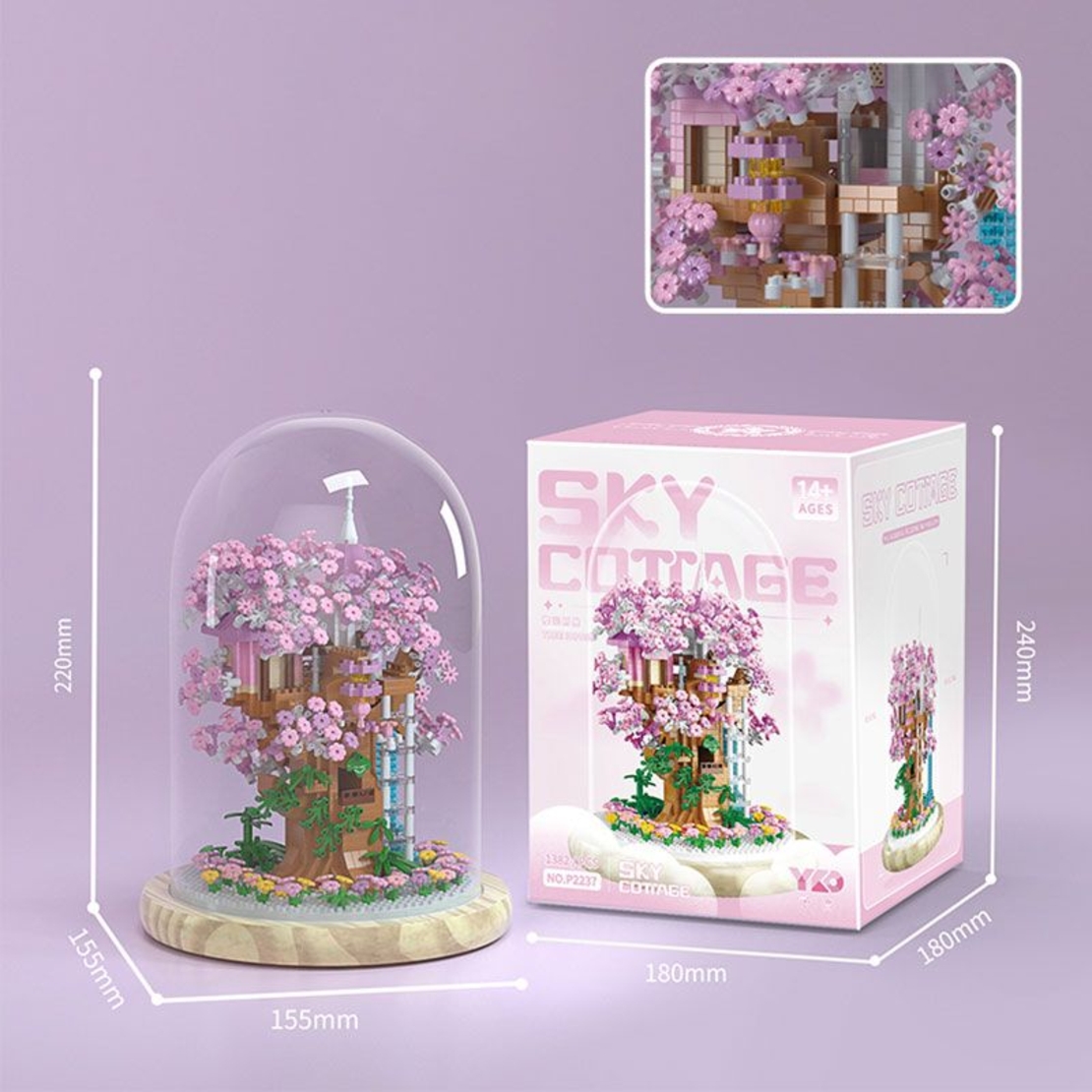 Конструктор Raya Toys Сакура - Небесна къща със светлини с купол, 1382 ч.