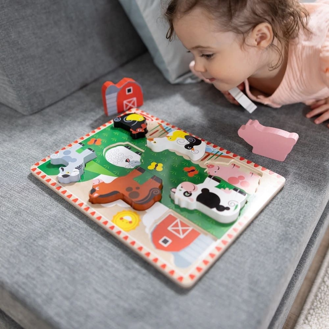 Дървен пъзел Melissa and Doug Селскостопански животни, 8 ч., 37235