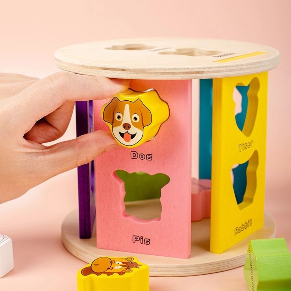 Дървена детска игра Монтесори Raya Toys Сортер с животни