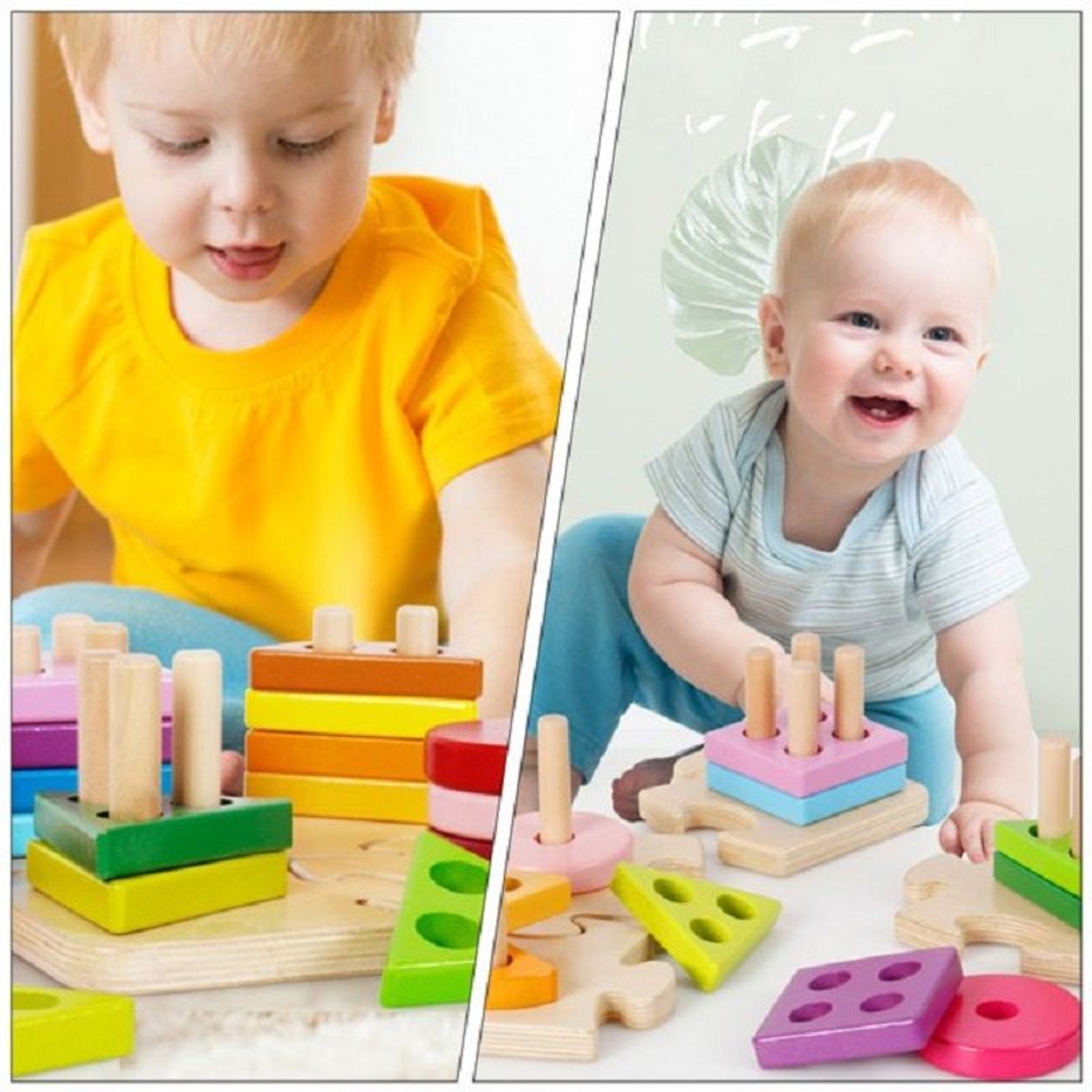 Дървена детска играчка Raya Toys Низанка пъзел с форми