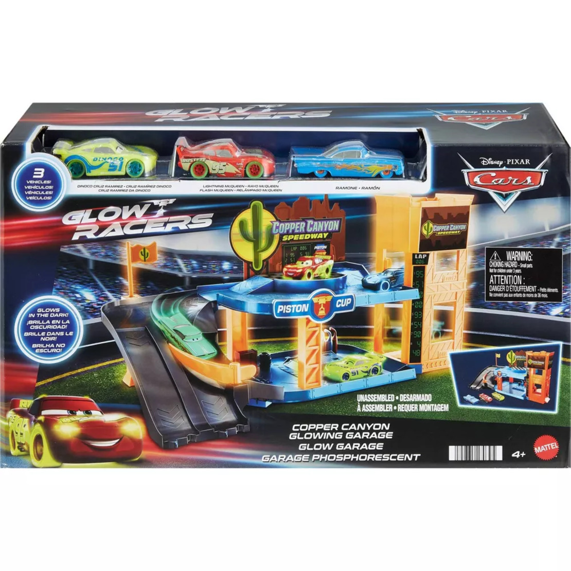 Игрален комплект Mattel Cars 3 Glow Racers Copper Canyon Glowing Garage
