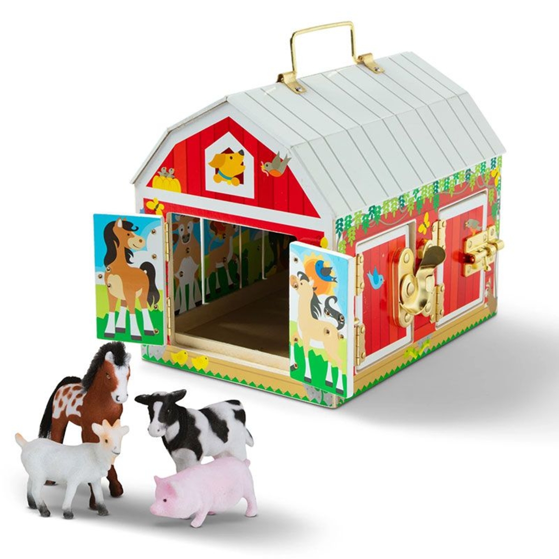 Детска дървена играчка Melissa and Doug Хамбар с врати и ключалки + 4 животни