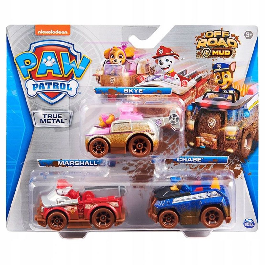 Детски коли за игра Spin Master Paw Patrol True Metal Off road mud, 3 броя, 1:55