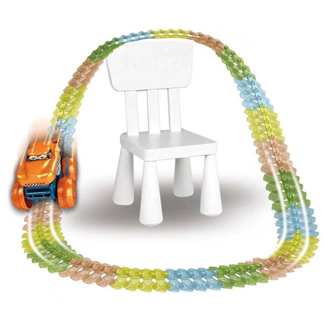 Детска писта с кола Raya Toys Гъвкава, свети в тъмното