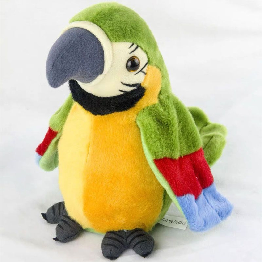 Интерактивна плюшена играчка Raya Toys Папагал, повтаря думи, 21 см