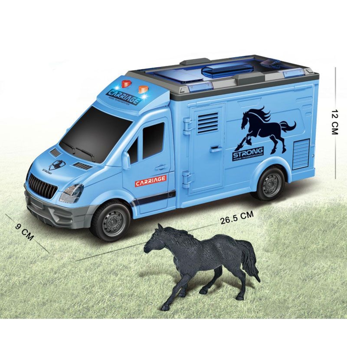 Детски камион за коне Raya Toys City Truck, с музика и светлини, с фигурка на кон, 1:16