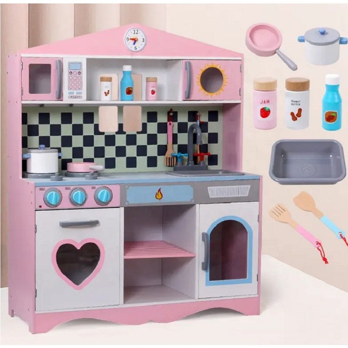 Дървена детска кухня Raya Toys Pink Heart